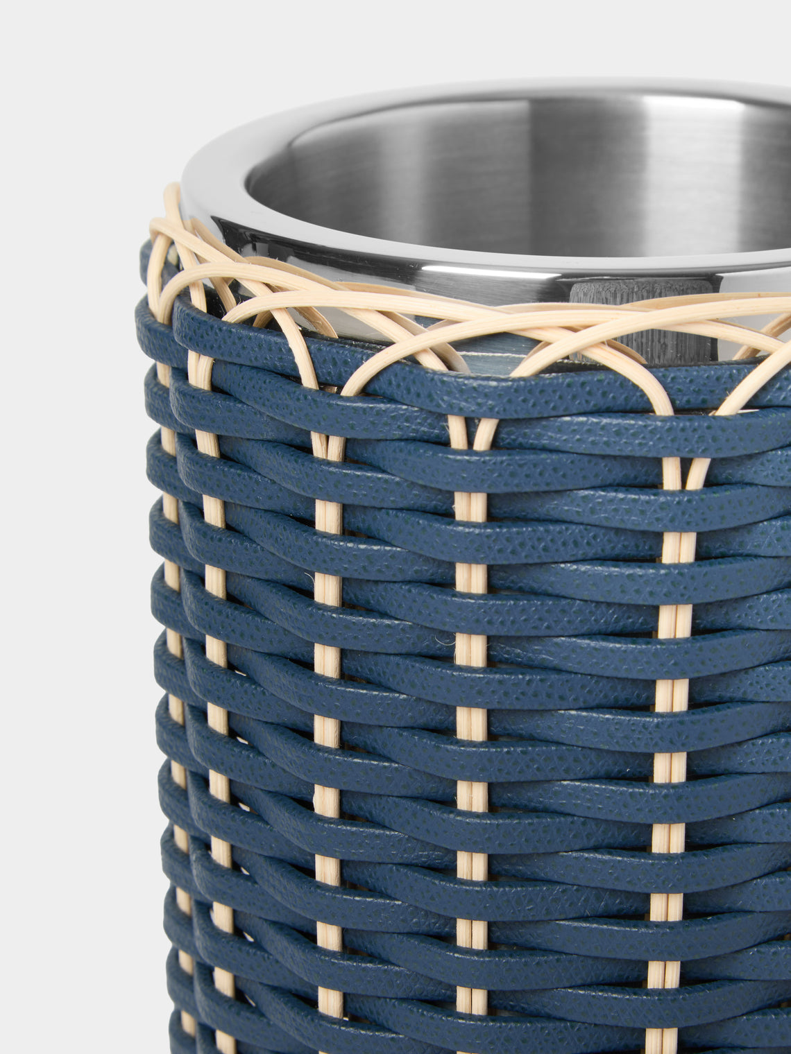 Pigment France - Menton Leather and Rattan Bottle Cooler - Blue - ABASK