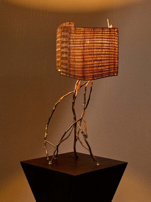 Viya - Majuli Brass and Handwoven Cane Table Lamp - Brass - ABASK