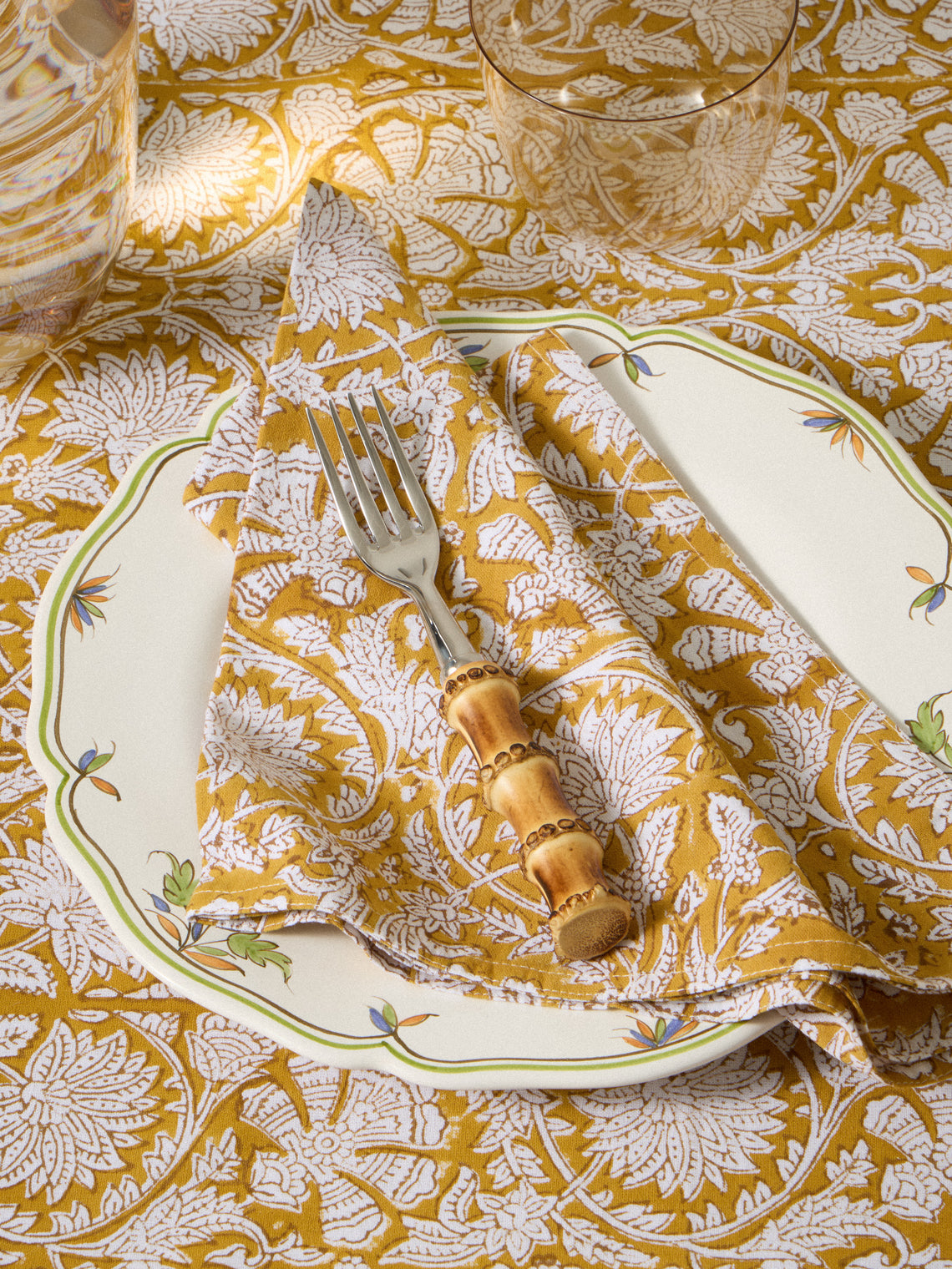Chamois - | Set of 8 | Paradise Block-Printed Cotton Napkins - Yellow - ABASK