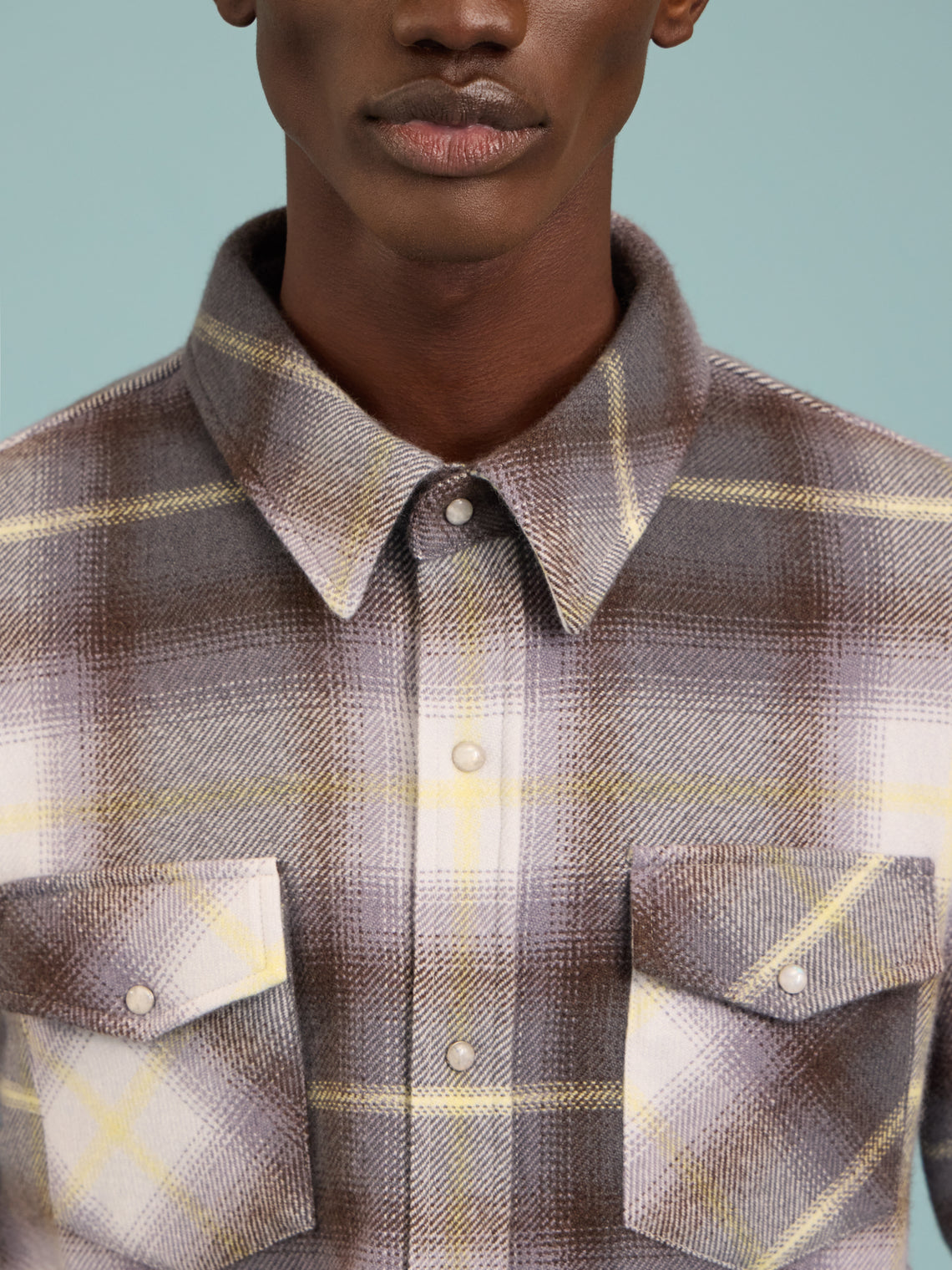 God's True Cashmere - Pewter Shadow Plaid Cashmere Shirt | Size: M - Gray - ABASK