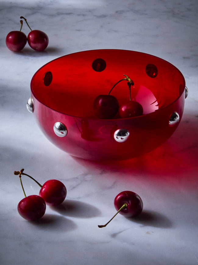 Antique and Vintage - 1969 Murano Glass and Silver-Plated Bowl - Red - ABASK