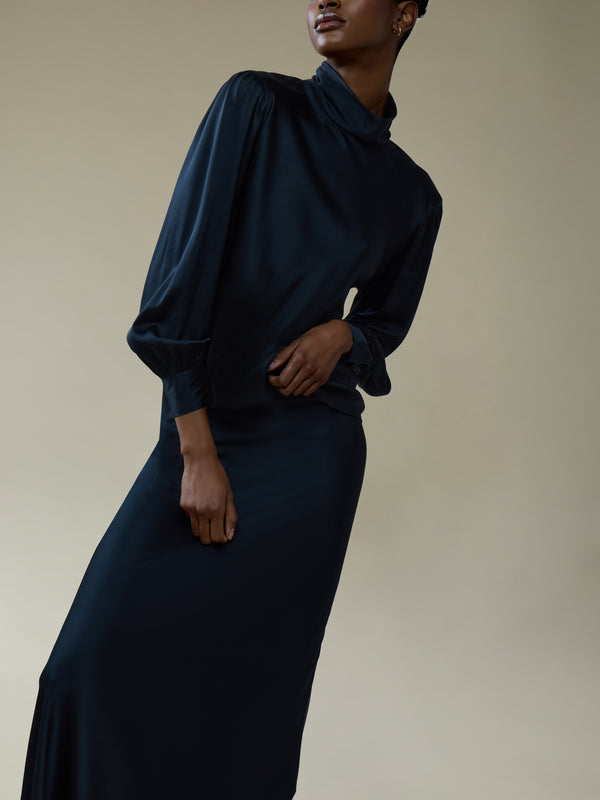 Ryan Roche - Silk Bias High-Neck Blouse | Size: S - Black - ABASK