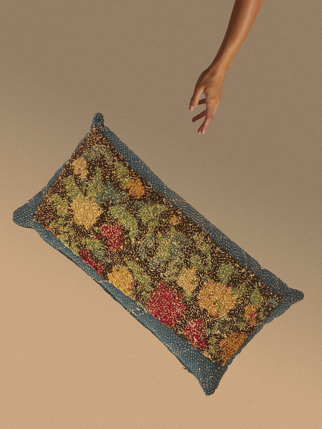 By Walid - 19th-Century Needlepoint Wool, Linen and Velvet Cushion (23.5in/60cm) - Multiple - ABASK