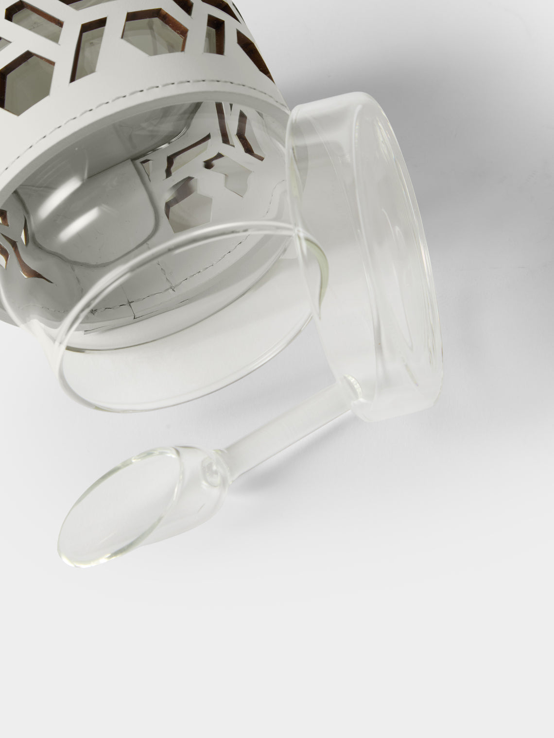 RUDI - Fiordaliso Glass and Leather Sugar Bowl with Spoon - White - ABASK