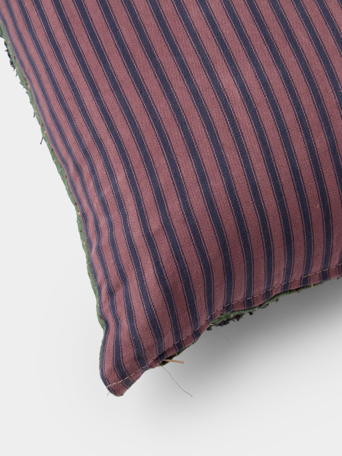 By Walid - 1920s French Needlepoint Wool and Ticking Fabric Cushion (19in/48cm) - Multiple - ABASK