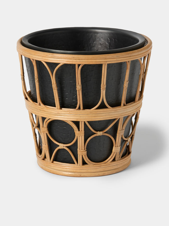 Viya - Nagaland Rattan and Brass Champagne Bucket - Black - ABASK - 