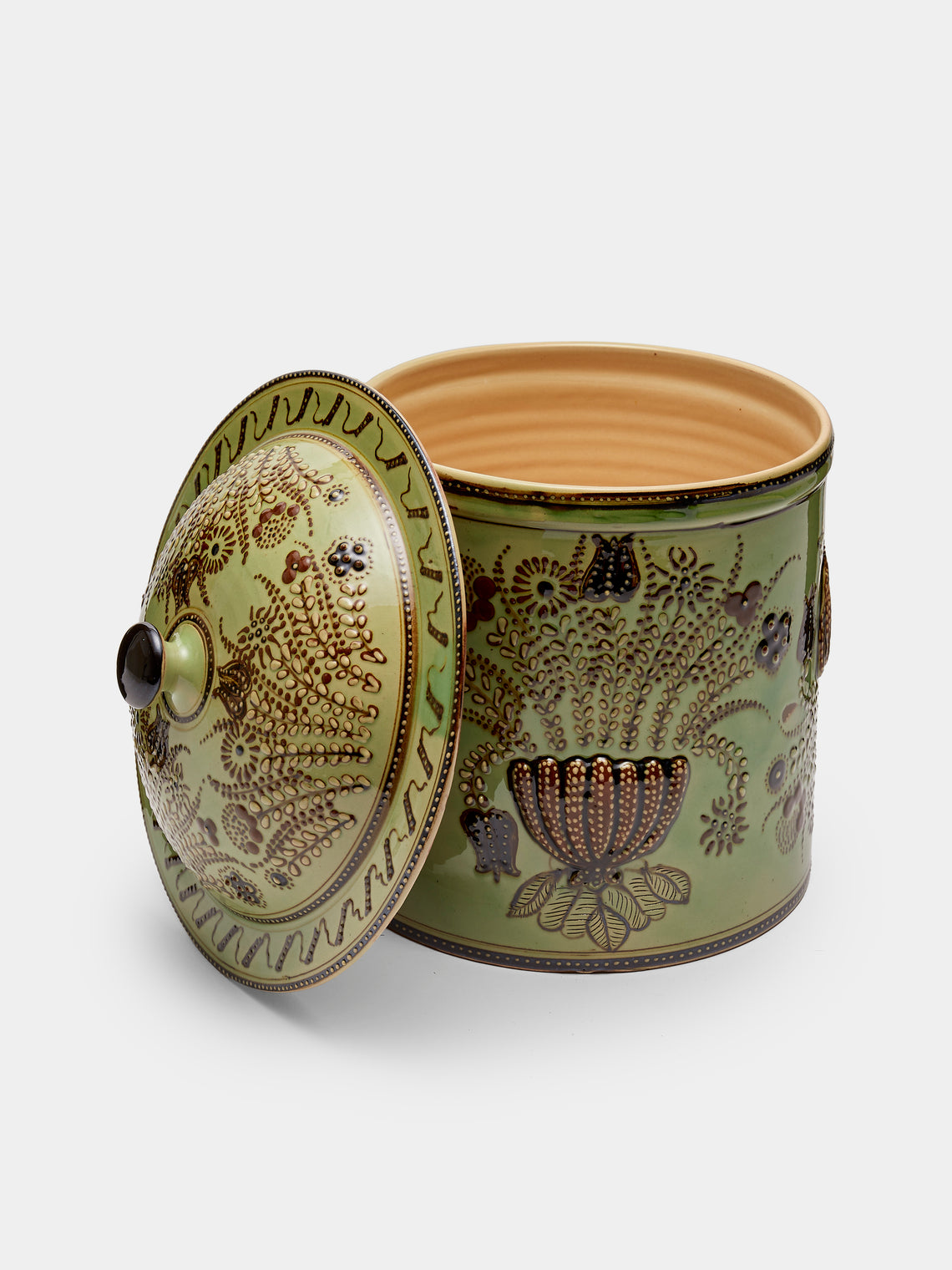 Poterie d’Évires - Flowers Hand-Painted Ceramic Giant Lidded Pot - Green - ABASK