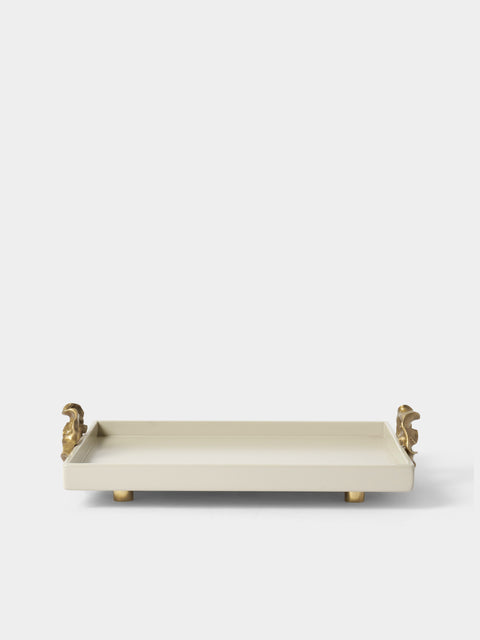 Viya - Saffron Lacquered Wood Towel Tray (14.5in/37cm) - Ivory - ABASK - 