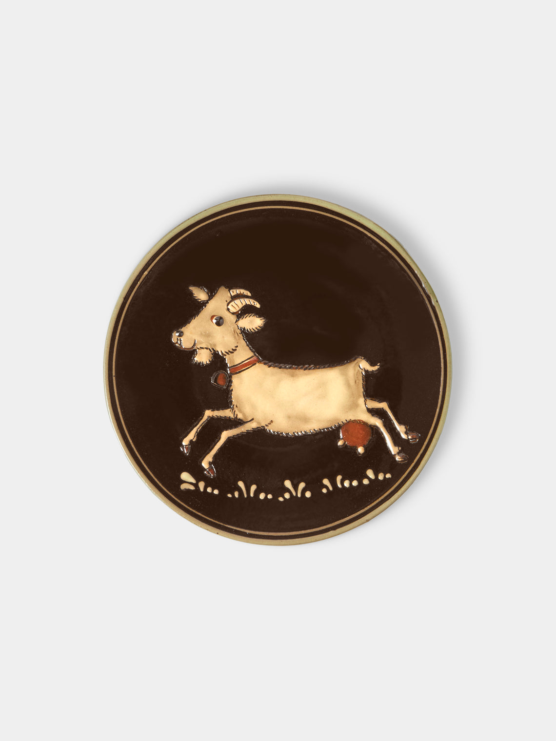Poterie d’Évires - Animals Hand-Painted Ceramic Plates – 5.5in/14cm (Set of 4) - Dark Brown - ABASK