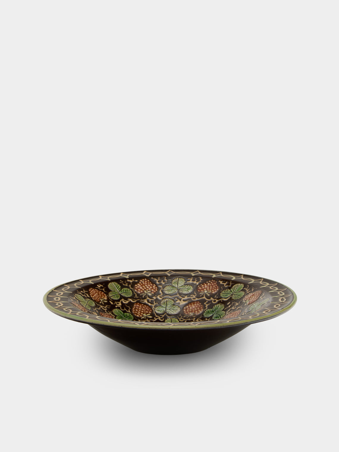 Poterie d’Évires - Strawberries Hand-Painted Ceramic Serving Bowl - Dark brown - ABASK - 