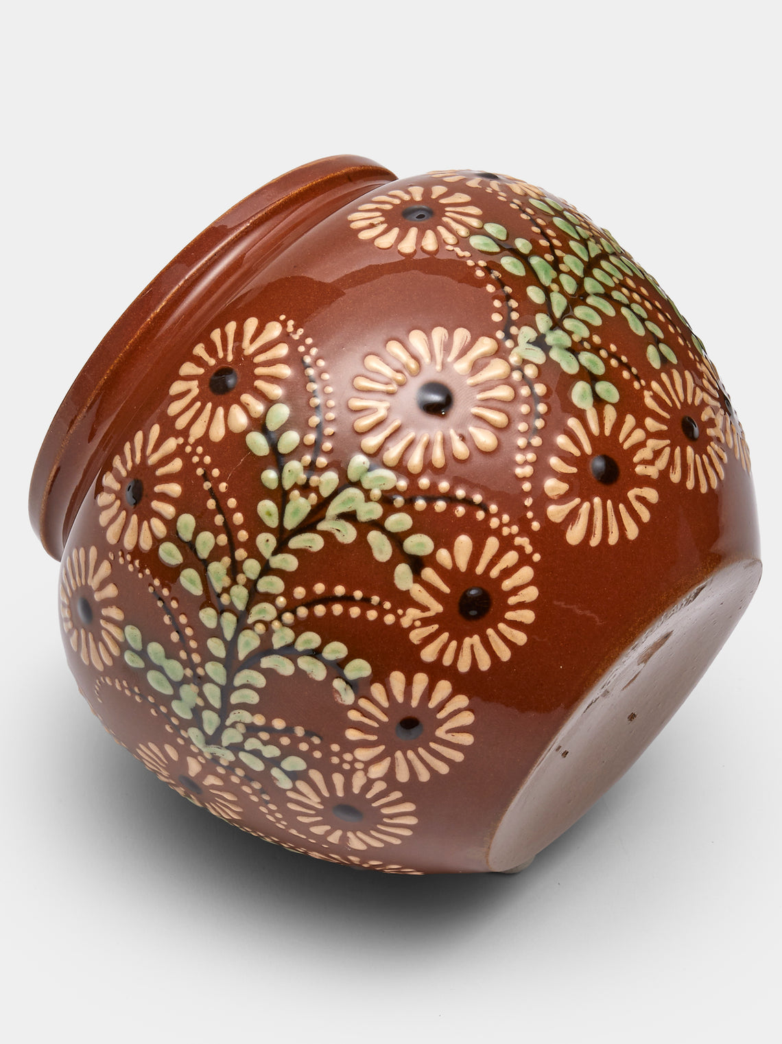 Poterie d’Évires - Flowers Hand-Painted Ceramic Vase (5in/13cm) - Light brown - ABASK