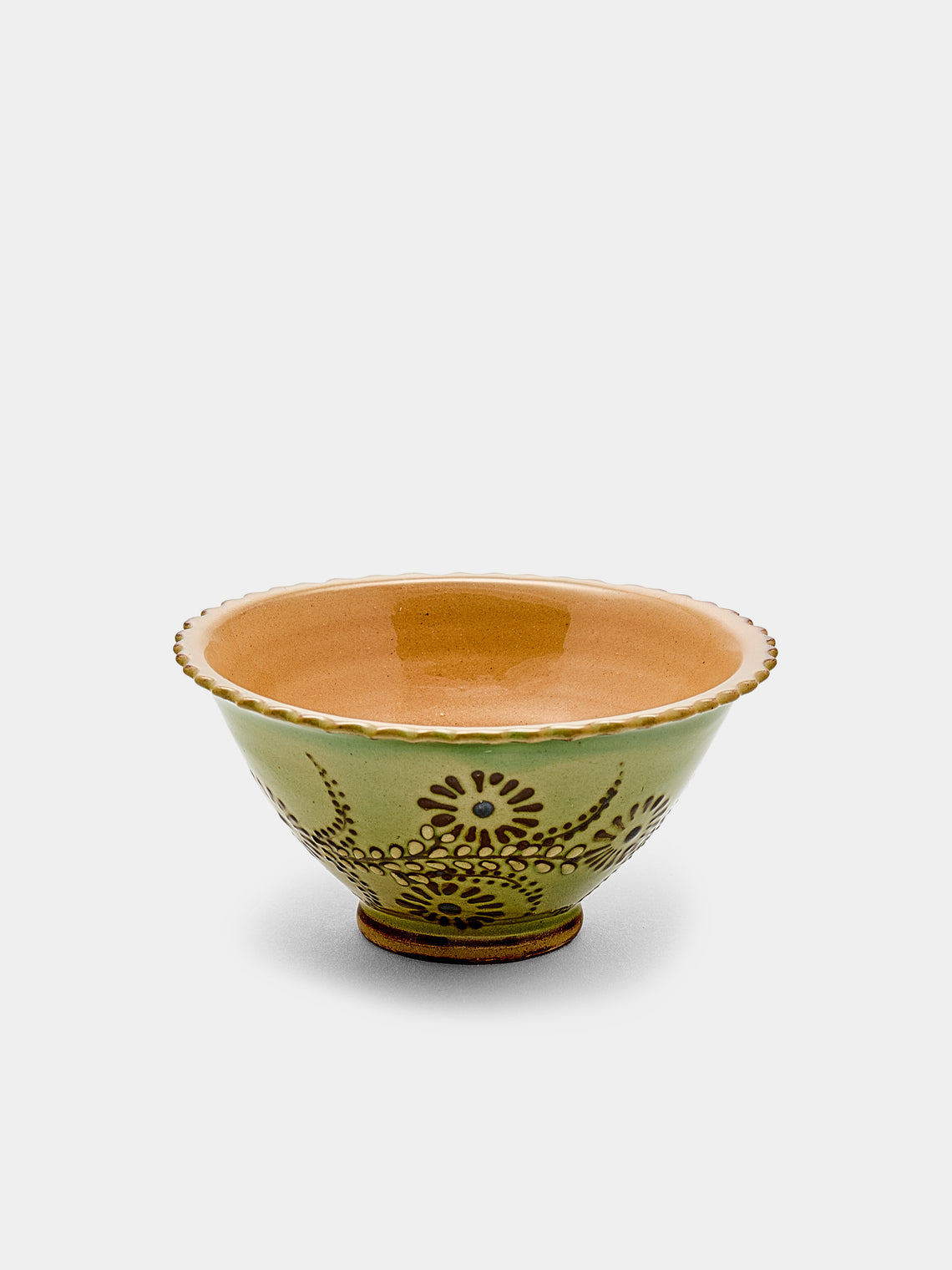 Poterie d’Évires - Flowers Hand-Painted Ceramic Small Fluted Bowls (Set of 8) - Green - ABASK
