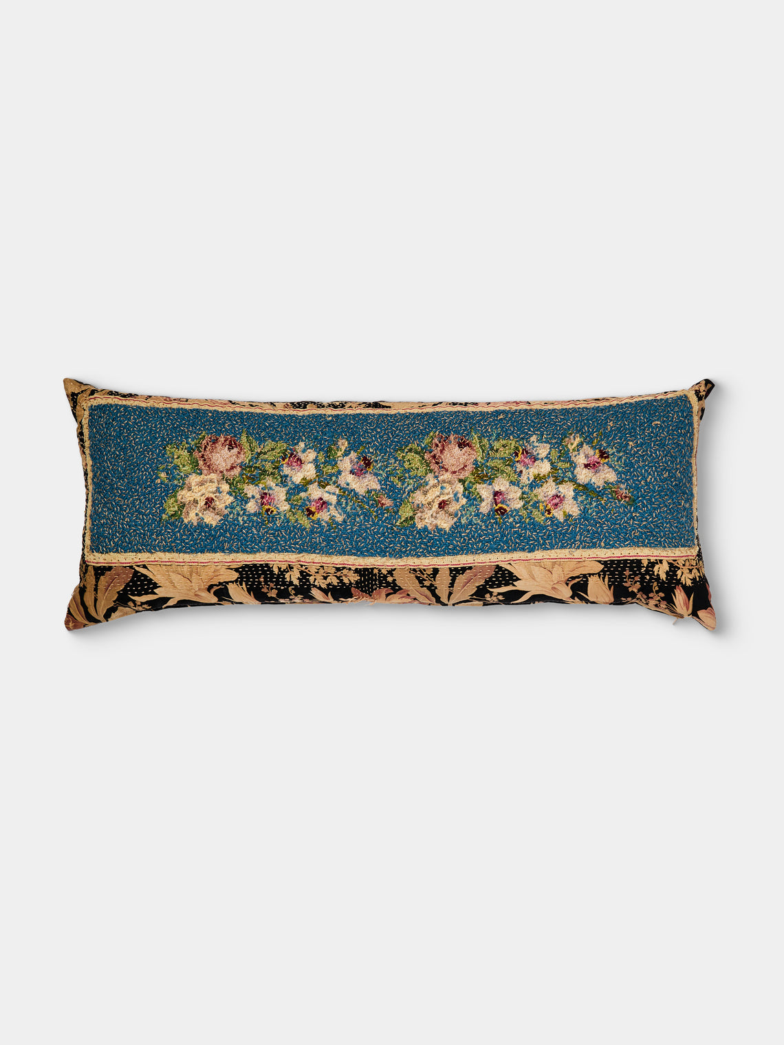 By Walid - 19th-Century Needlepoint Wool and French Napoleon III Printed Cotton Pillow (34.5in/88cm) - Multiple - ABASK - 