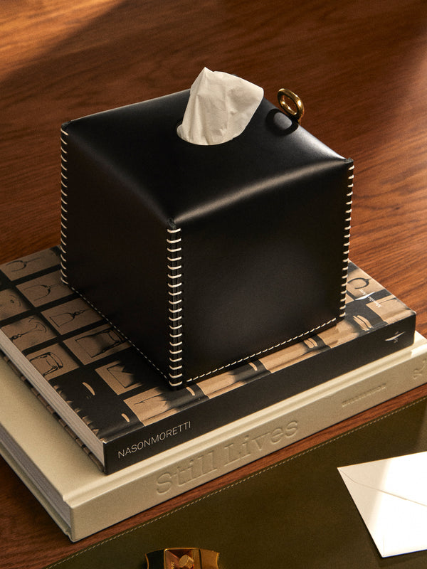 Otzi Studio - Eyelet Leather Tissue Box - Black - ABASK