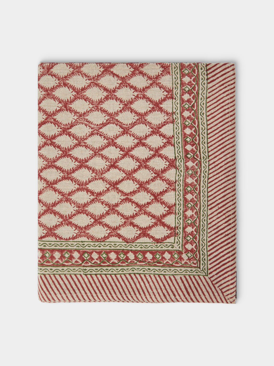 Chamois - Cypress Block-Printed Linen Rectangular Tablecloth (106.5in/2.7m) - Multiple - ABASK - 