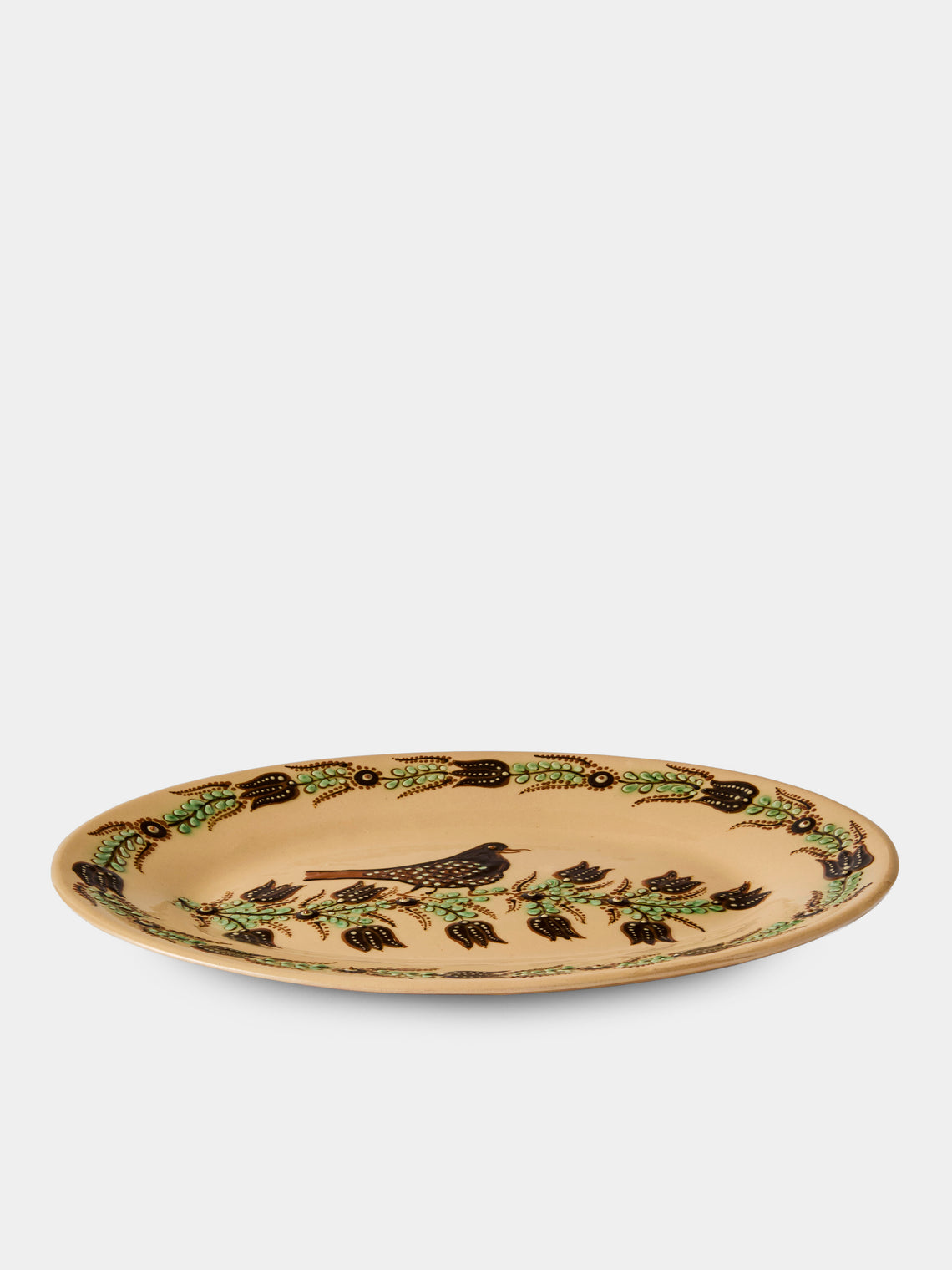 Poterie d’Évires - Birds Hand-Painted Ceramic Oval Platter - Cream - ABASK