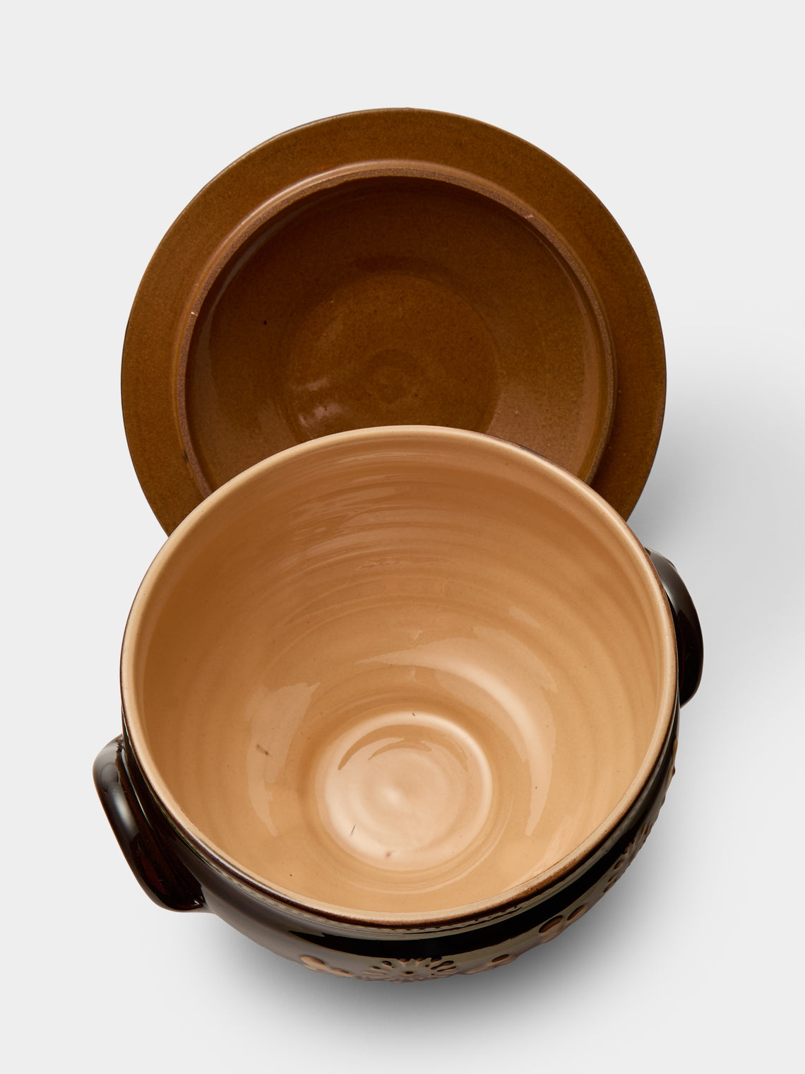 Poterie d’Évires - Flowers Hand-Painted Ceramic Lidded Vegetable Dish - Dark brown - ABASK