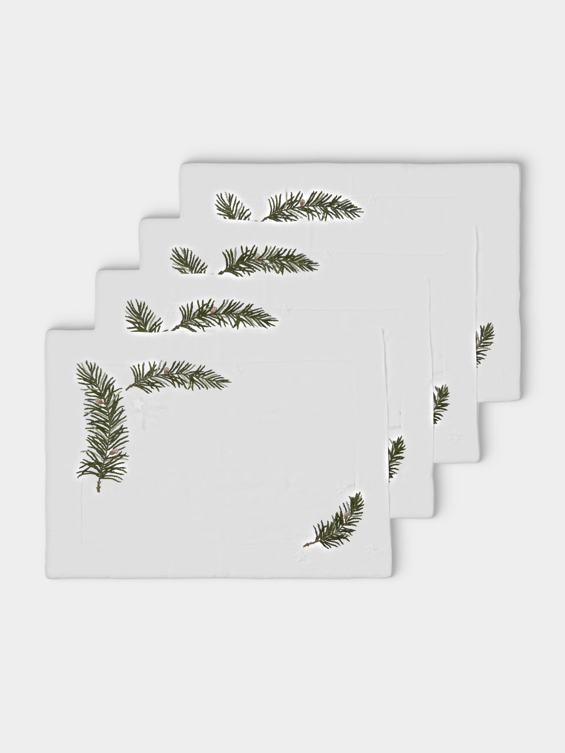 ERI Textiles - | Set of 4 | Christmas Branch Hand-Embroidered Linen Placemats - Multiple - ABASK