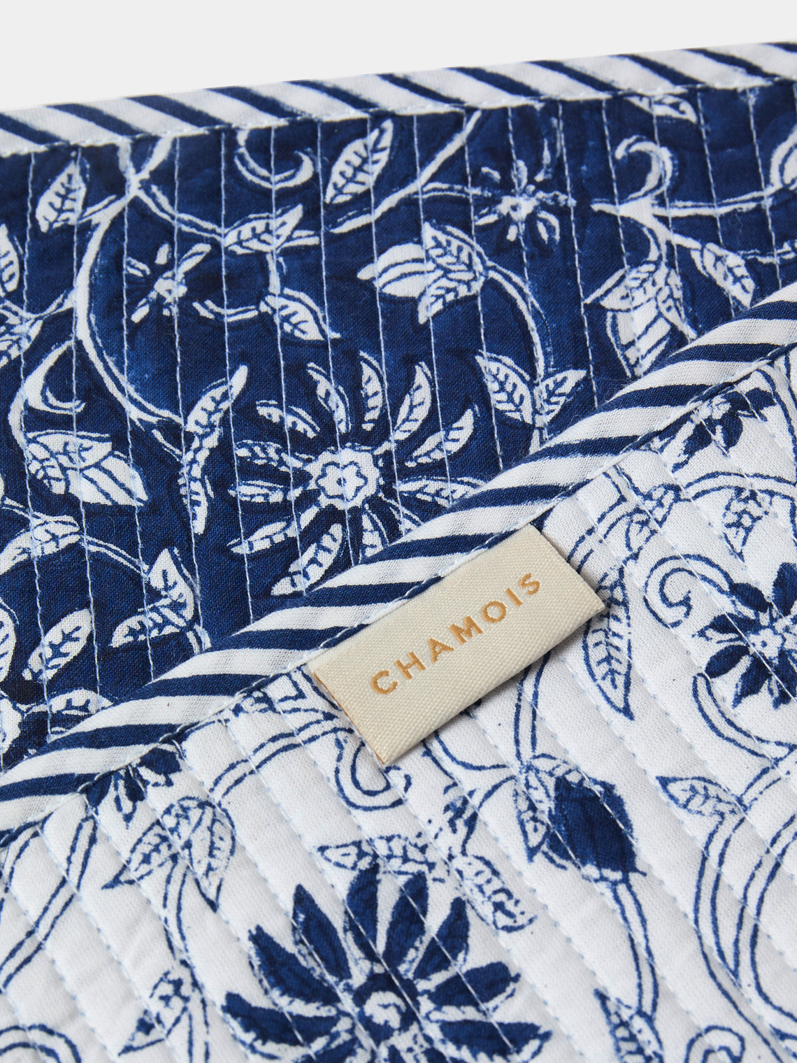 Chamois - Margerita Block-Printed Cotton Quilted Placemats (Set of 4) - Blue - ABASK
