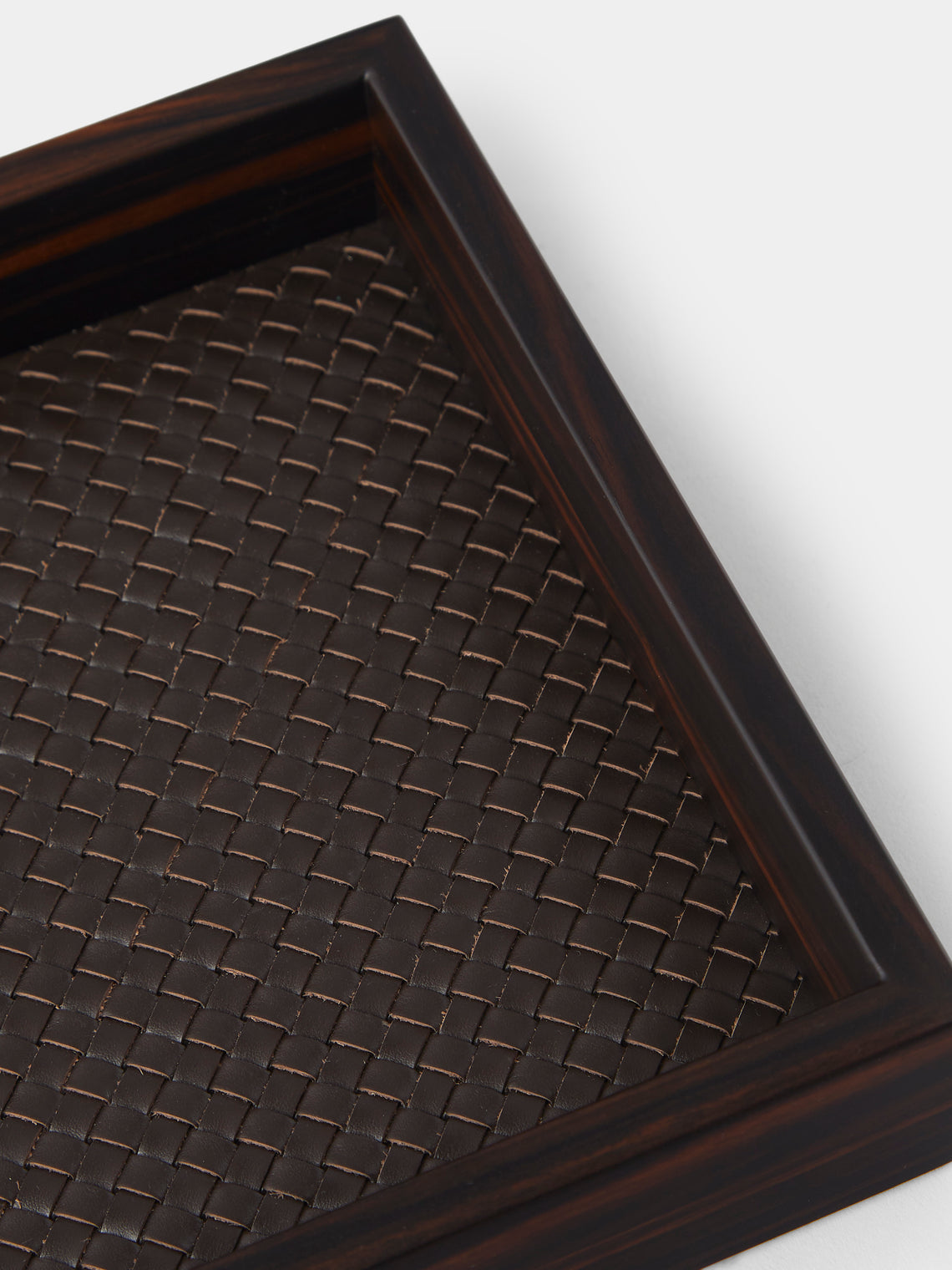 Riviere - Febe Woven Ebony and Leather Valet Tray (9.5in/24cm) - Brown - ABASK