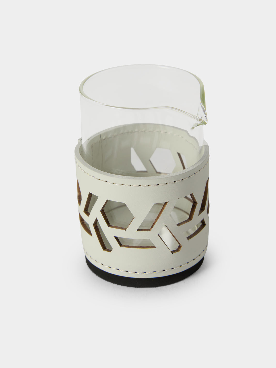 RUDI - Fiordaliso Glass and Leather Milk Jug - White - ABASK