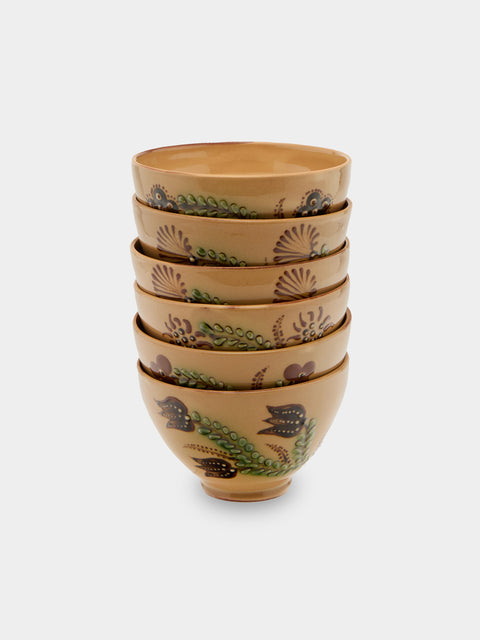 Poterie d’Évires - Flowers Hand-Painted Ceramic Bowls (Set of 6) - Cream - ABASK