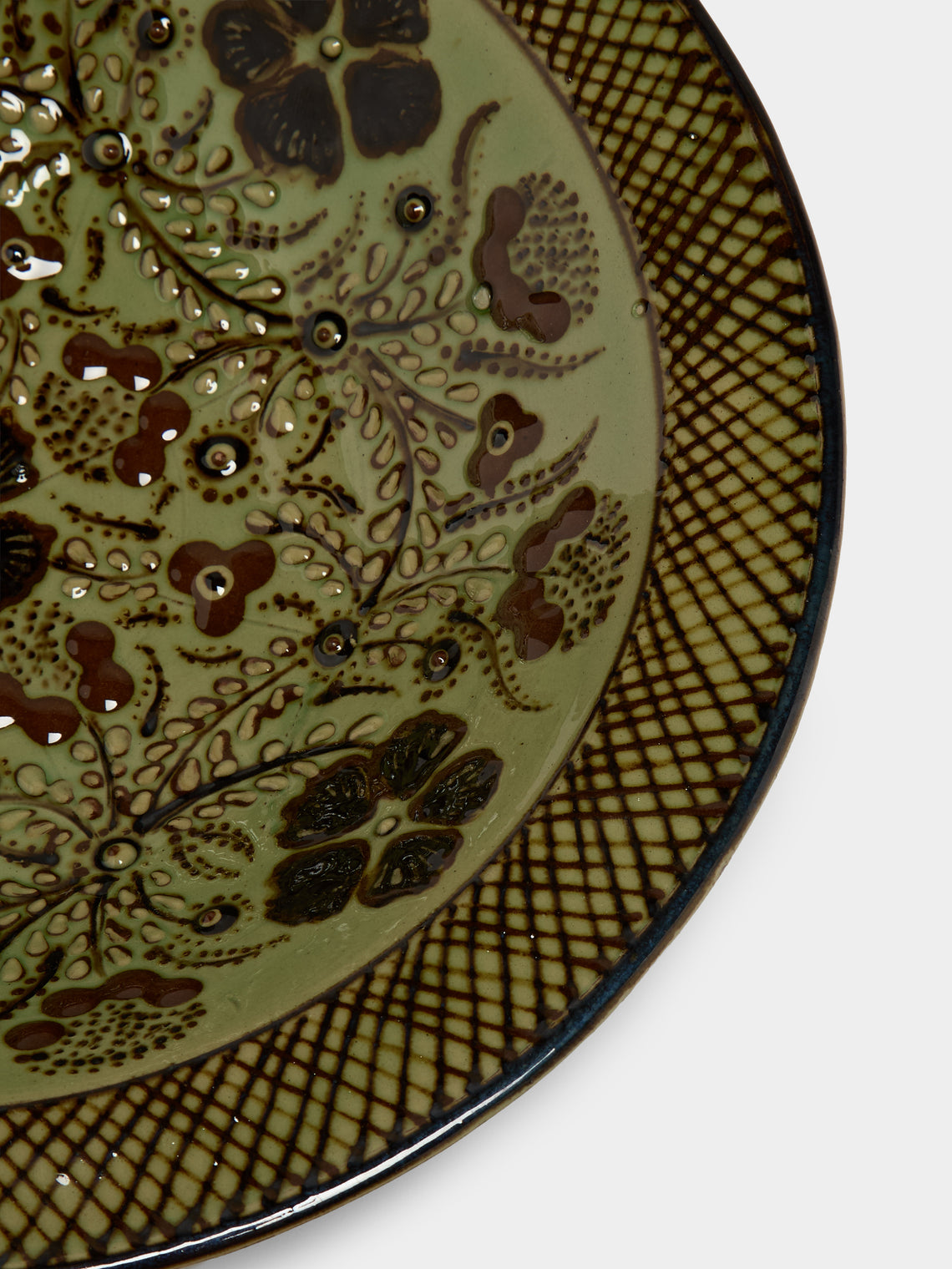 Poterie d’Évires - Flowers Hand-Painted Ceramic Serving Bowl - Green - ABASK