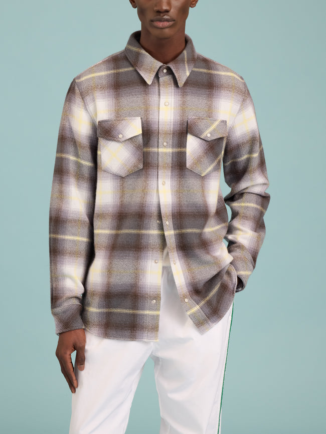 God's True Cashmere - Pewter Shadow Plaid Cashmere Shirt | Size: M - Gray - ABASK
