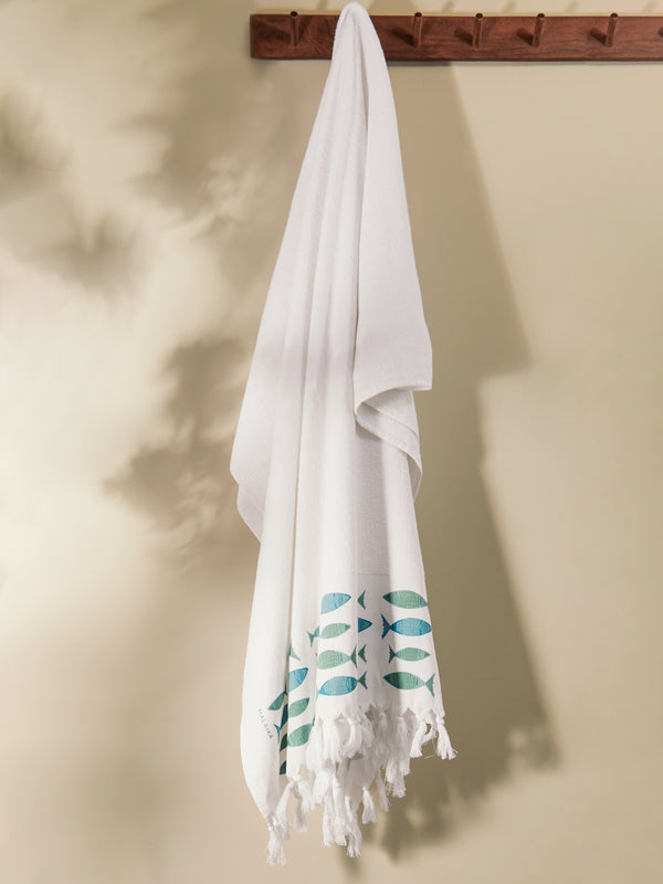 Anūt Cairo - Small Fish Hand-Printed Cotton Beach Towels (Set of 2) -  - ABASK