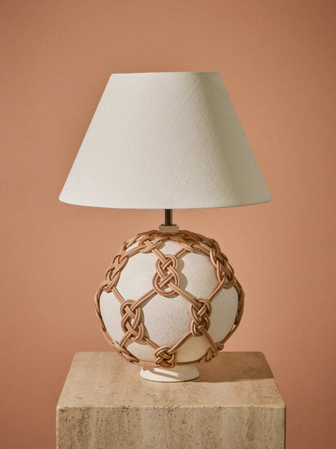 Aimee Betts - Orb Earthenware and Leather Table Lamp Base - Cream - ABASK