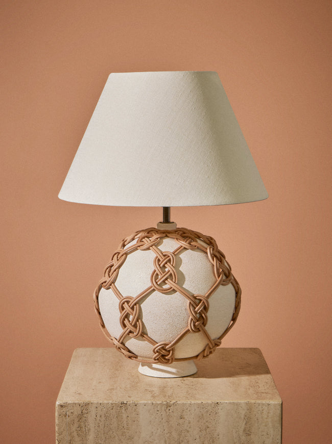 Aimee Betts - Orb Earthenware and Leather Table Lamp Base - Cream - ABASK