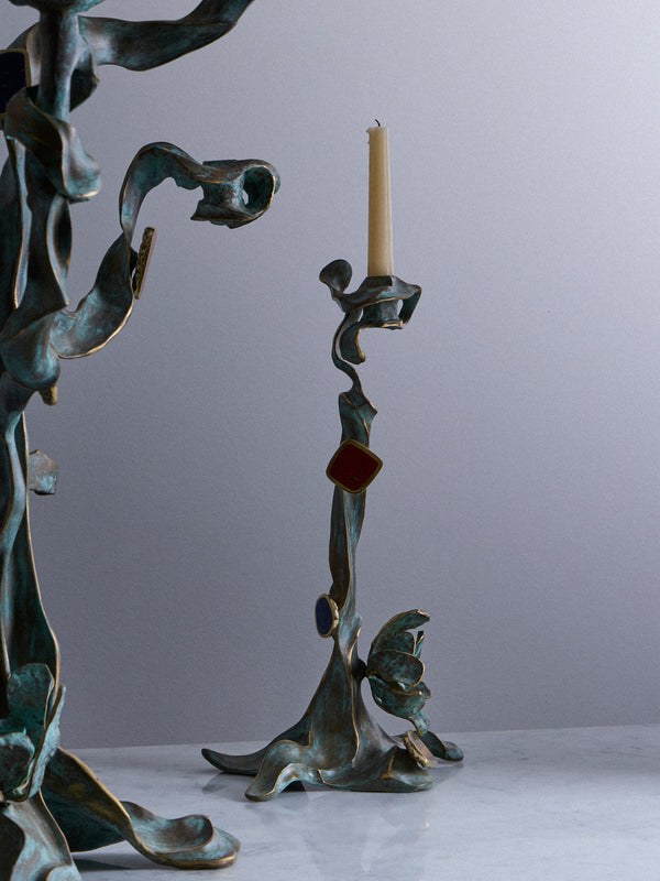 Viya - Glory Lily Brass Large Candle Holder - Brass - ABASK