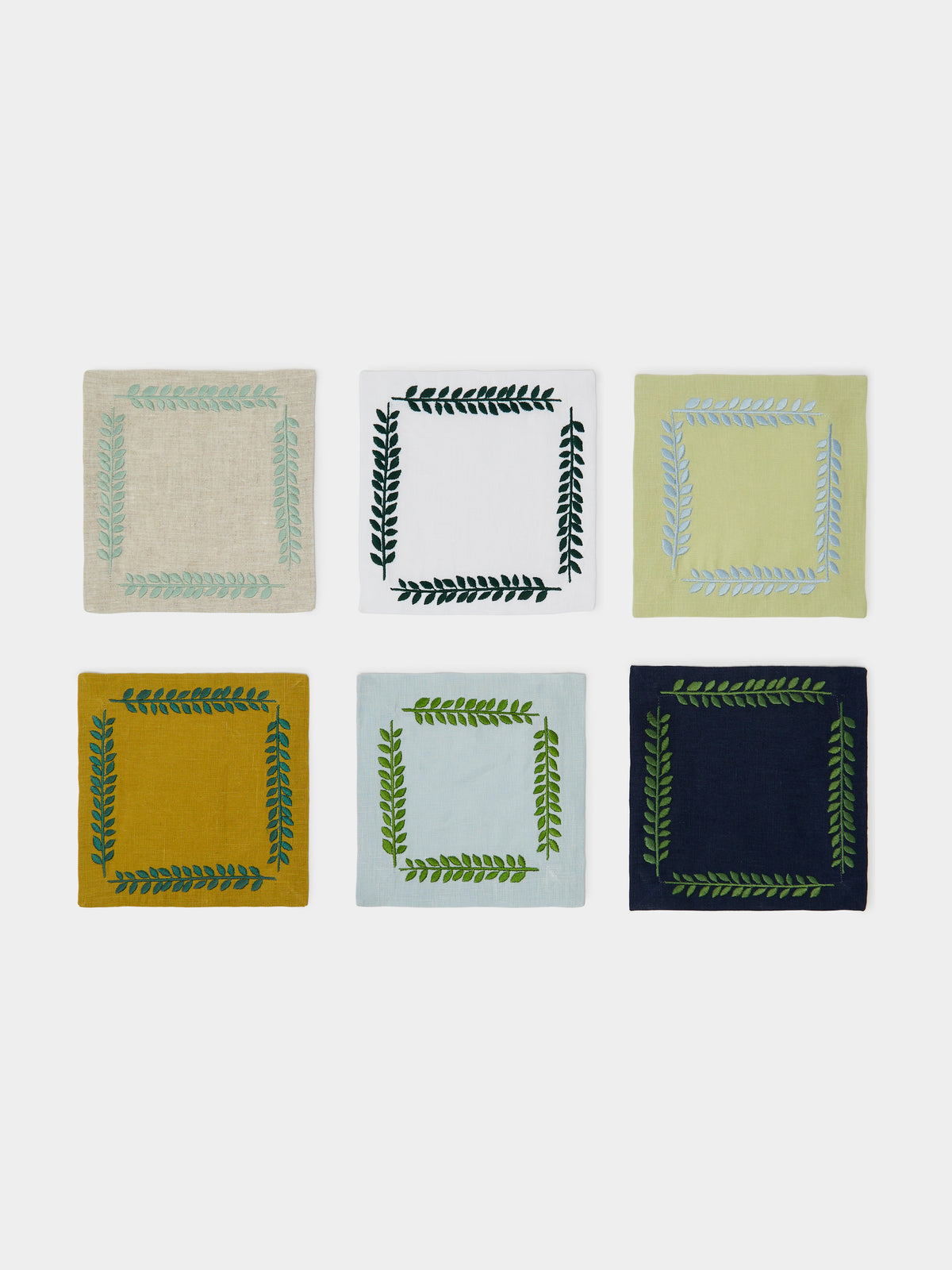 Set 6 Embroidered Linen Cocktail Napkins