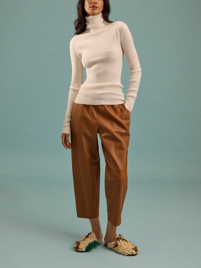 Dusan - Carrot Leather Trousers | Size: S - Tan - ABASK