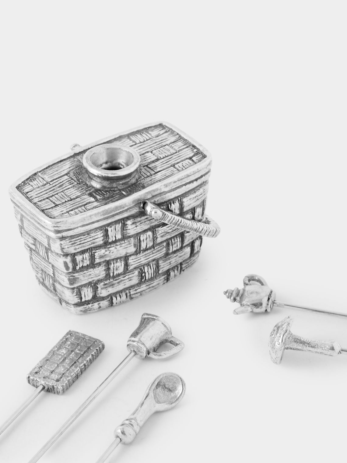 Au Bain Marie - | Set of 6 | Tiny Basket Pewter Cocktail Picks - Silver - ABASK