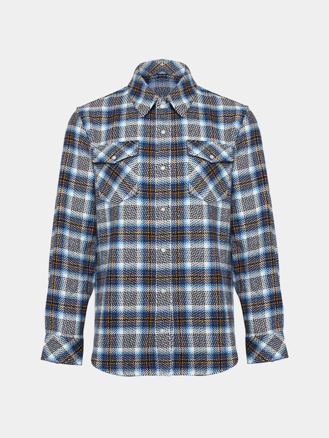God's True Cashmere - Lightning Storm Tartan Cashmere Shirt | Size: S - Gray - ABASK - 