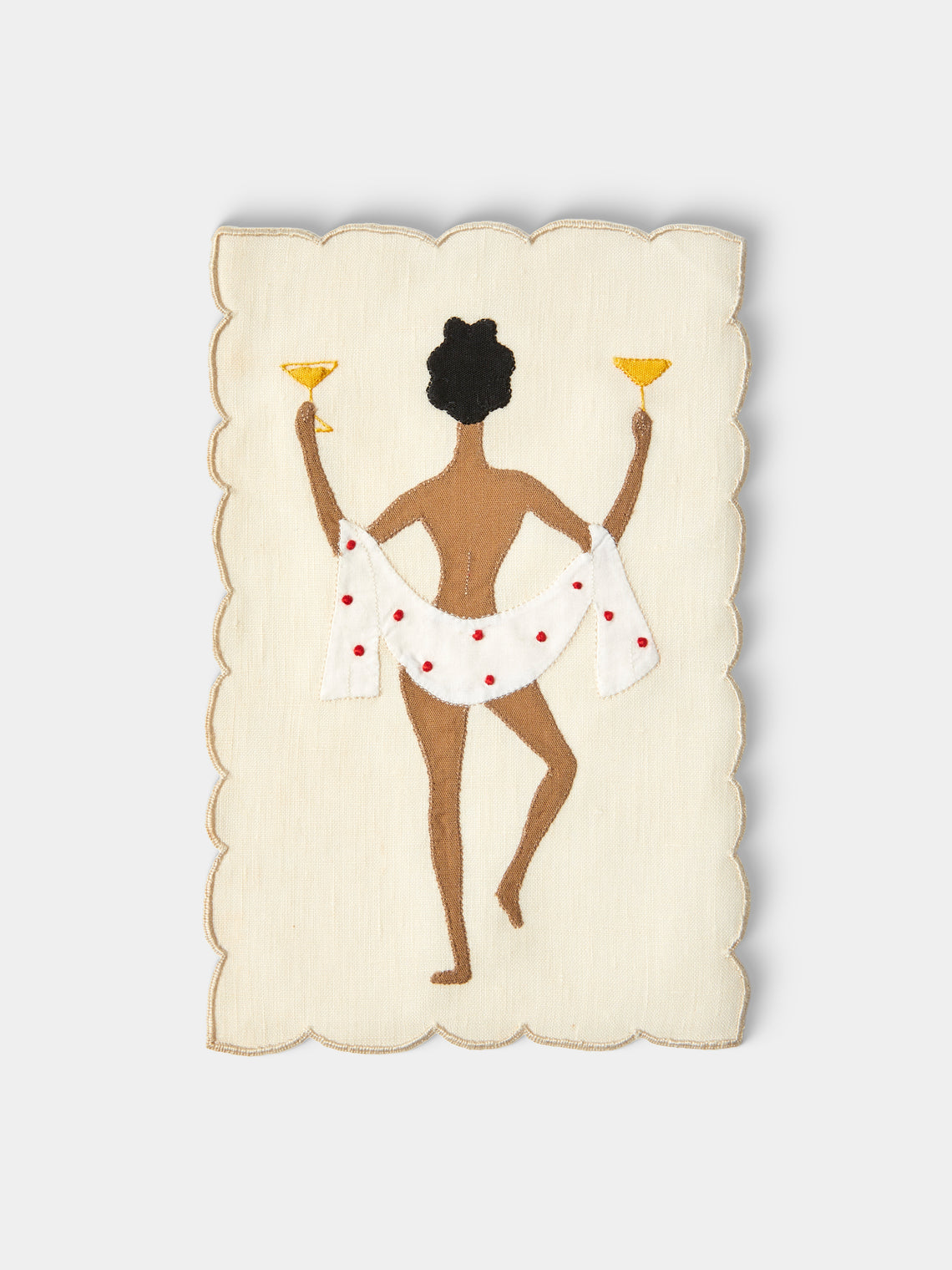 Taf Firenze - | Set of 6 | "Chin Chin" Hand-Appliquéd Linen Cocktail Napkins - Cream - ABASK