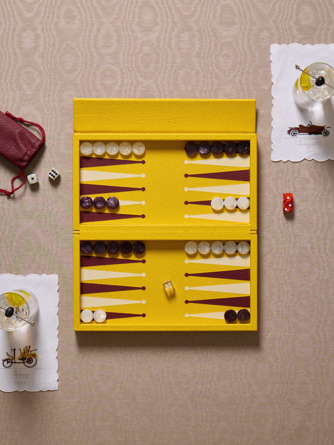 Belotier - Leather Booklet Backgammon Set - Yellow - ABASK