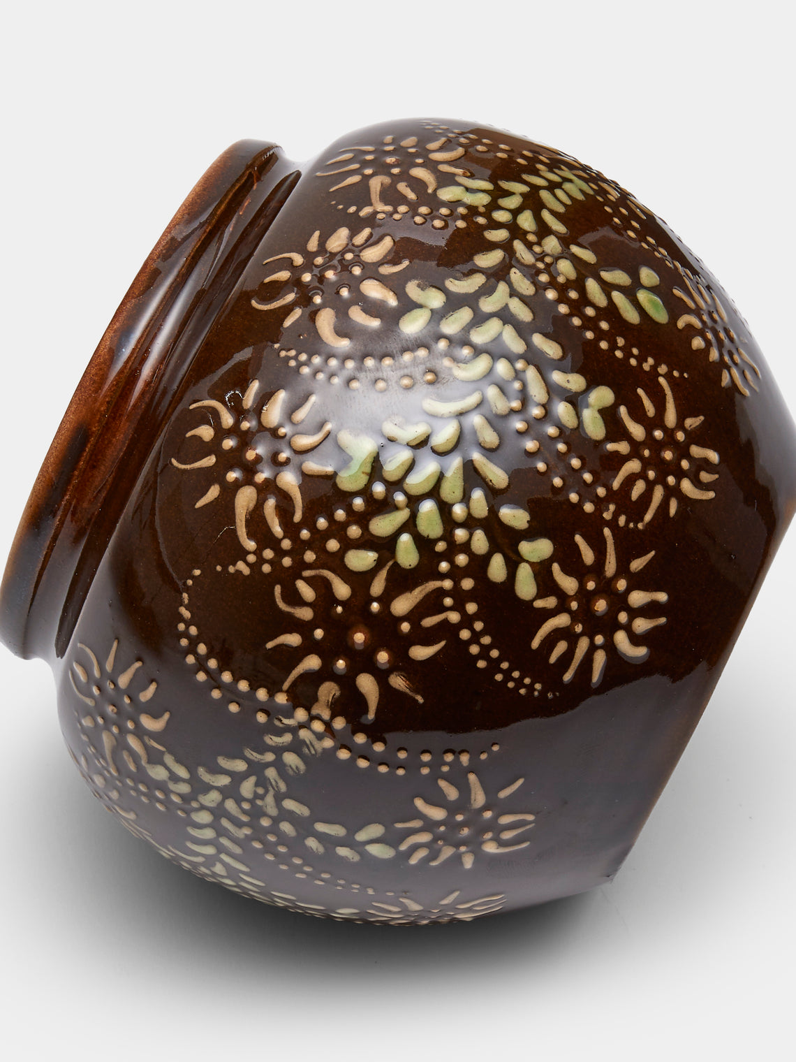 Poterie d’Évires - Flowers Hand-Painted Ceramic Vase (5in/13cm) - Dark brown - ABASK