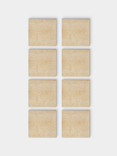 Chamois - | Set of 8 | Stripe Block-Printed Cotton Napkins - Yellow - ABASK - 
