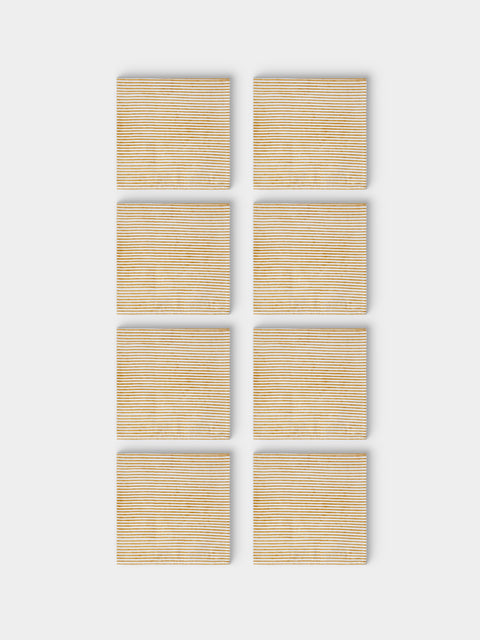 Chamois - | Set of 8 | Stripe Block-Printed Cotton Napkins - Yellow - ABASK - 