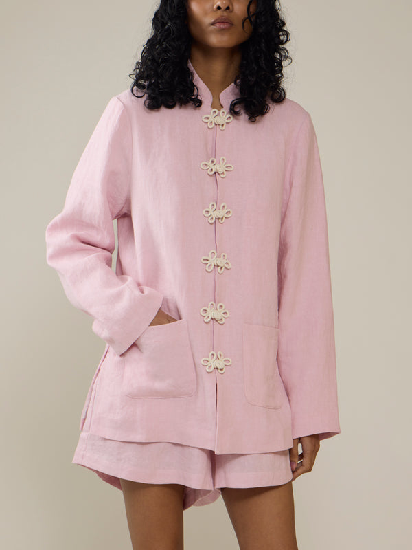 Yali Milano - The Portofino Linen Blazer | Size: S - Pink - ABASK