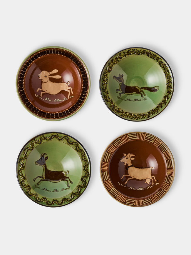 Poterie d’Évires - Animals Hand-Painted Ceramic Breakfast Bowls (Set of 4) - Brown - ABASK - 