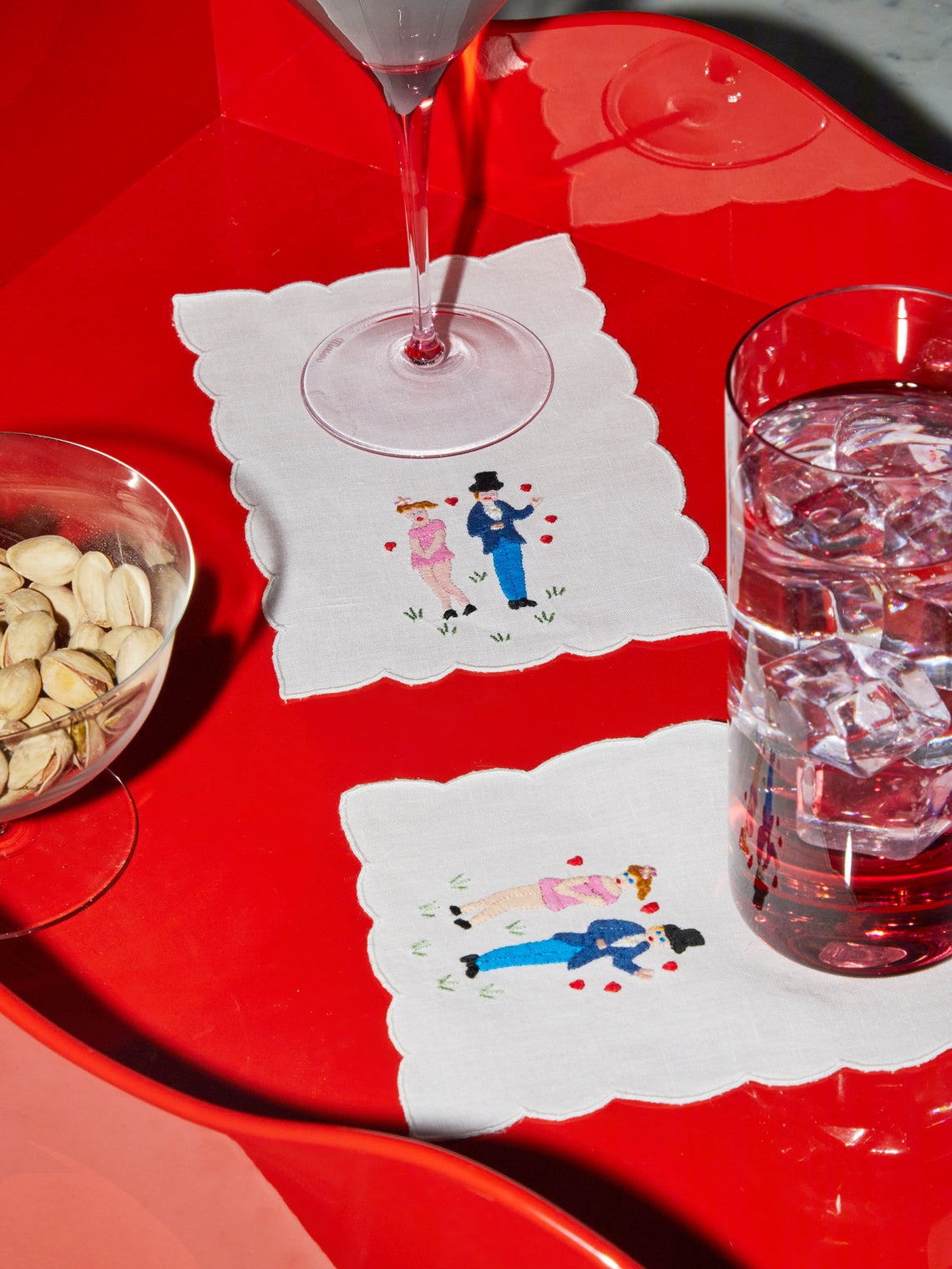 Taf Firenze - Lovers Hand-Embroidered Cocktail Napkins (Set of 6) -  - ABASK