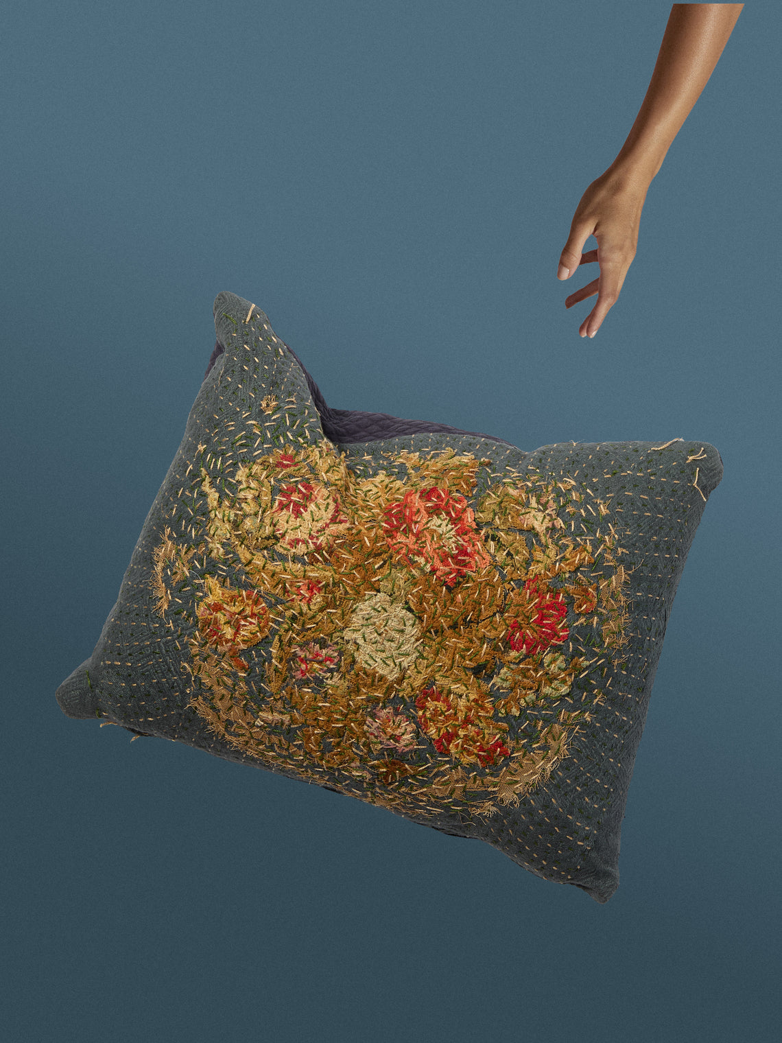 By Walid - 19th-Century Victorian Needlepoint Wool and Cotton Cushion (17.5in/45cm) - Multiple - ABASK