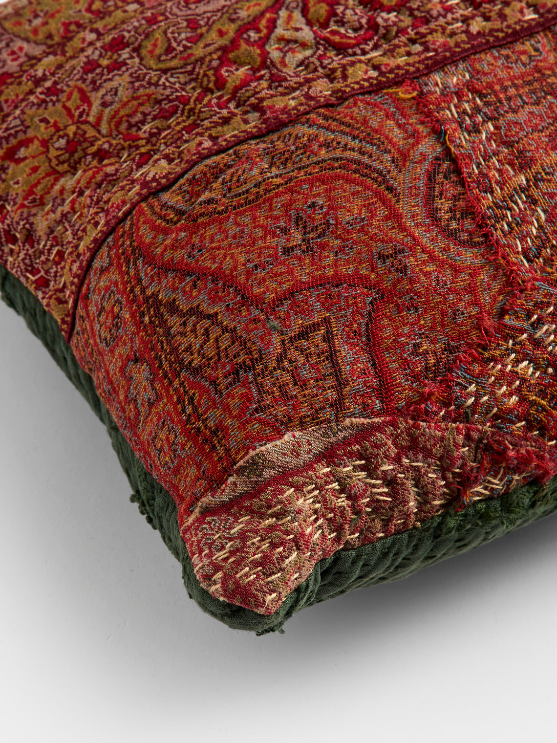 By Walid - 19th-Century Wool Paisley and Cotton Patchwork Cushion (25.5in/65cm) - Multiple - ABASK