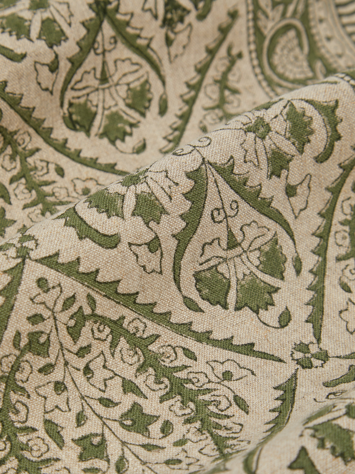 Chamois - Jaipur Block-Printed Linen Rectangular Tablecloth (106.5in/2.7m) - Green - ABASK