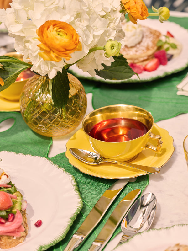 Augarten - Belvedere Hand-Painted Porcelain Teacup and Saucer (Set of 2) - Yellow - ABASK