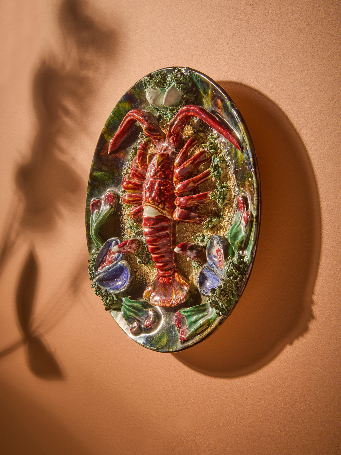 Antique and Vintage - Mid-Century Lobster Majolica Ceramic Serving Plate (9in/23cm) - Multiple - ABASK