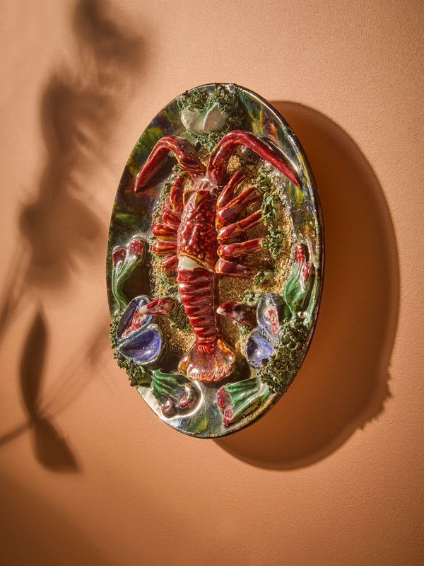 Antique and Vintage - Mid-Century Lobster Majolica Ceramic Serving Plate (9in/23cm) - Multiple - ABASK